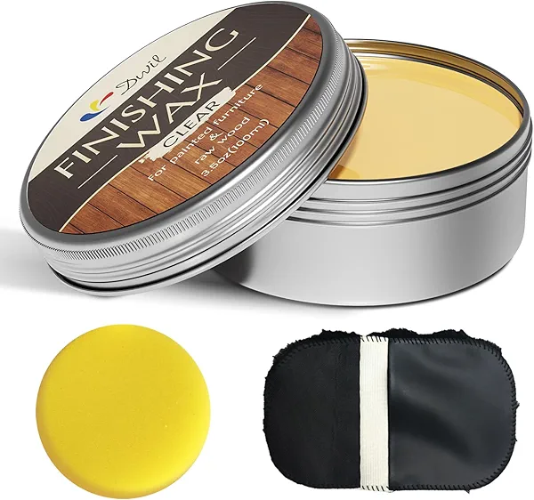 Wood Finishing Wax for Furniture - 100% Natural Chalk Paint Wax for Sealing & Protecting Painted and Raw Wood Surfaces, Wooden Floors & More - Clear Protective Finish, 3.5 Oz (Includes Tools)