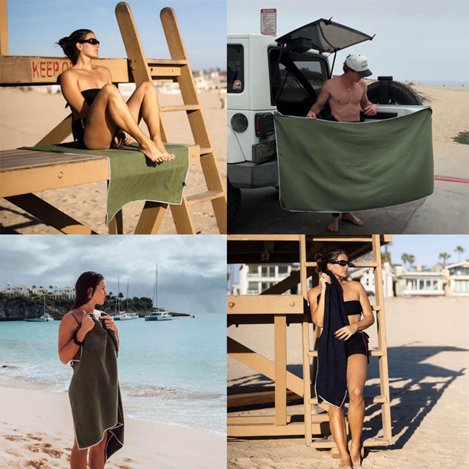 Toalla de playa de secado rápido, toalla de microfibra de gran tamaño con cierre magnético, resistente a la arena para viajes, natación, piscina, yoga, senderismo, camping