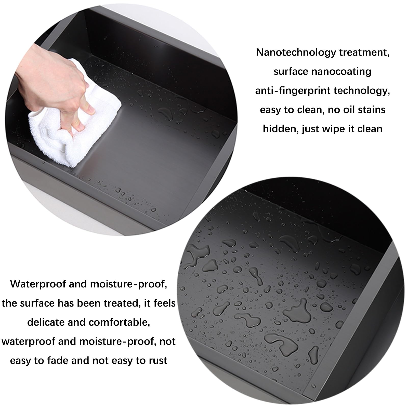 Doccia in acciaio inox 304, impermeabile, da incasso, mensole da bagno per carta igienica, bidone della spazzatura, shampoo e articoli da toeletta, colore nero, 86 x 40 x 14 cm, ideale per cucina di