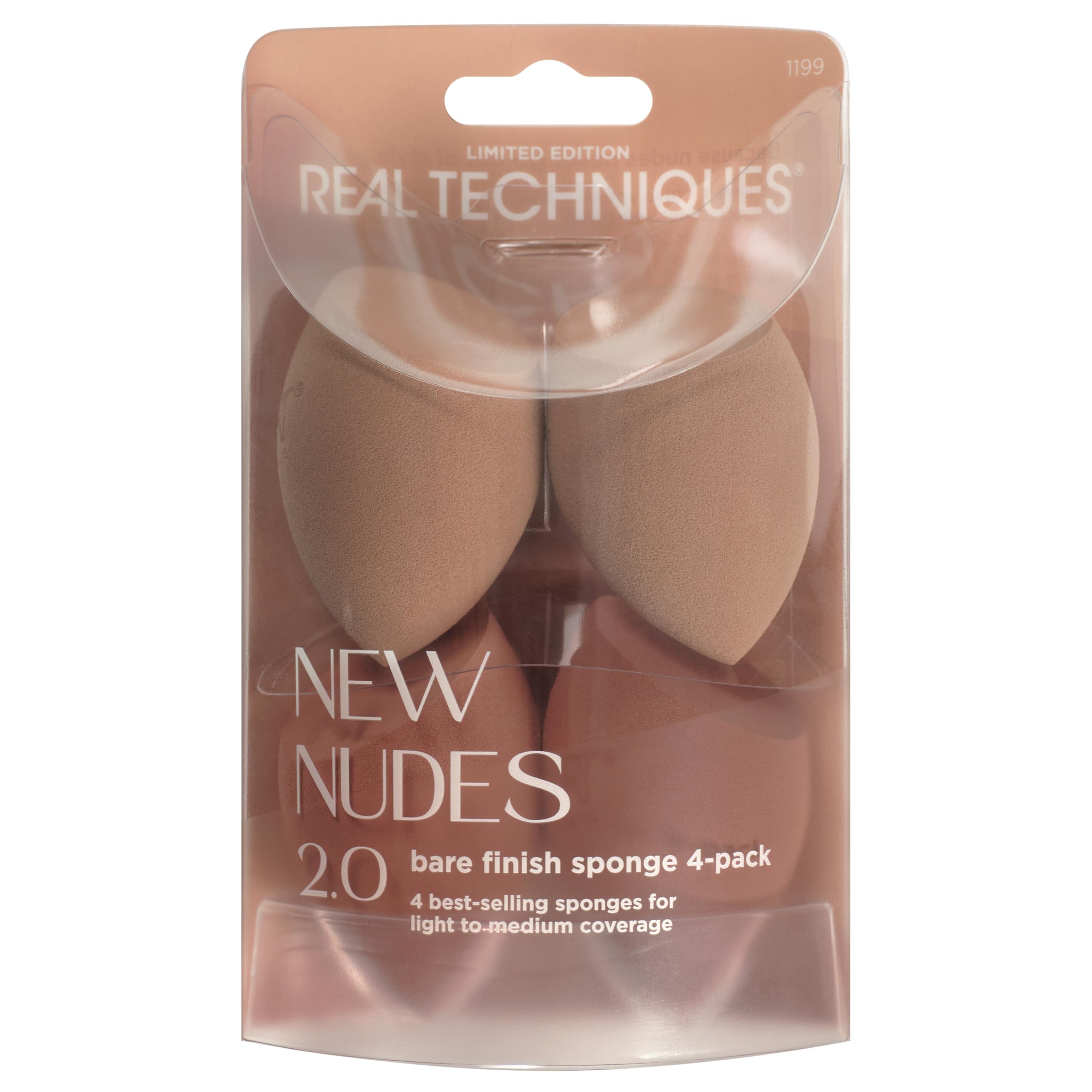 Real Techniques New Nudes 2.0 Bare Finish Makeup Sponge 4-Pack, Makeup Blending Sponges for Liquid & Cream Foundation, Skin Tints & Illuminators, Cruelty-Free