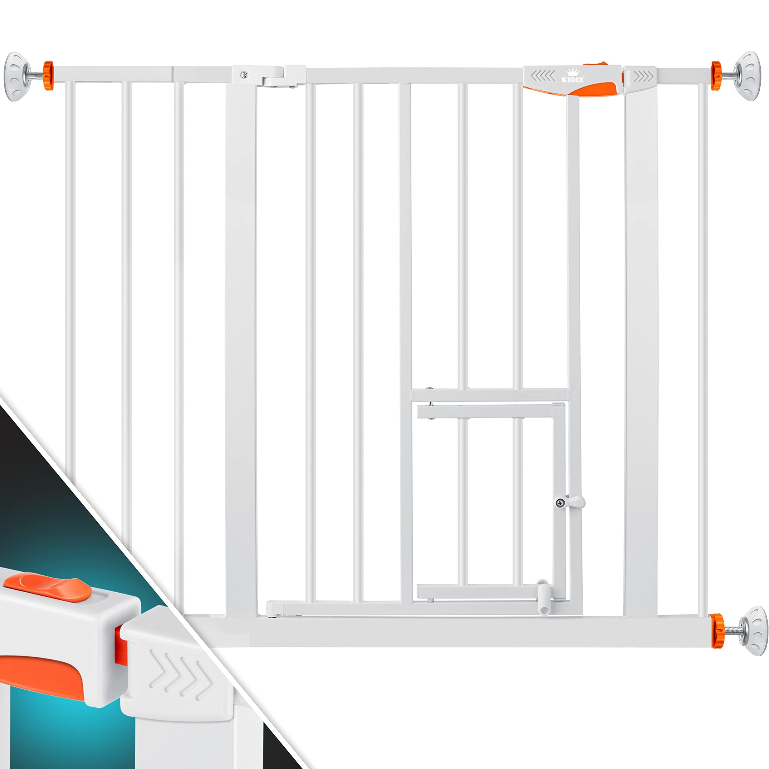 KIDIZ® Rejilla de protección para puertas, para niños, con puerta para perros y gatos, mascotas, sin agujeros, ampliable, combinable con husillos en Y, orientable, tamaño: 88-101 cm