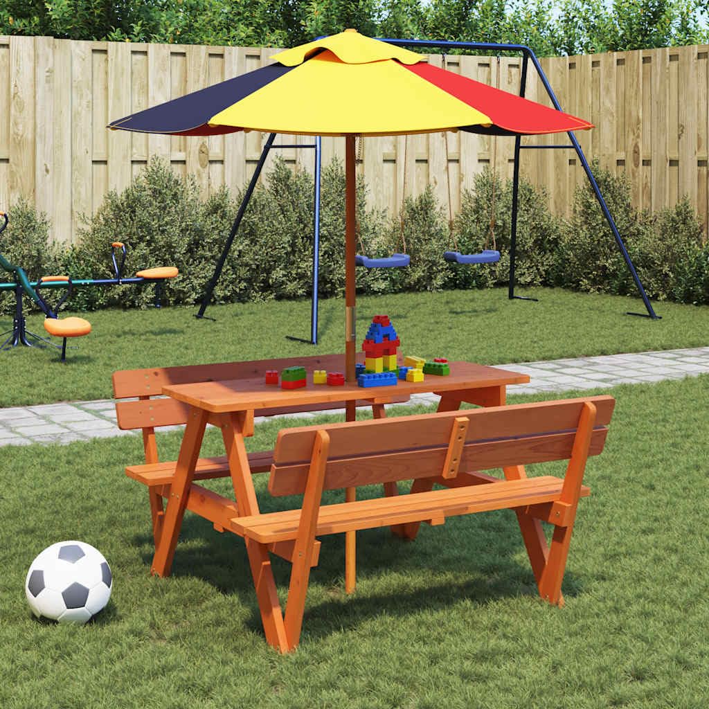 Tavolo da picnic per 4 bambini, in legno di abete massiccio con foro per ombrellone, stabile tavolo da giardino per terrazza e balcone, resistente alle intemperie, ideale per esterni e