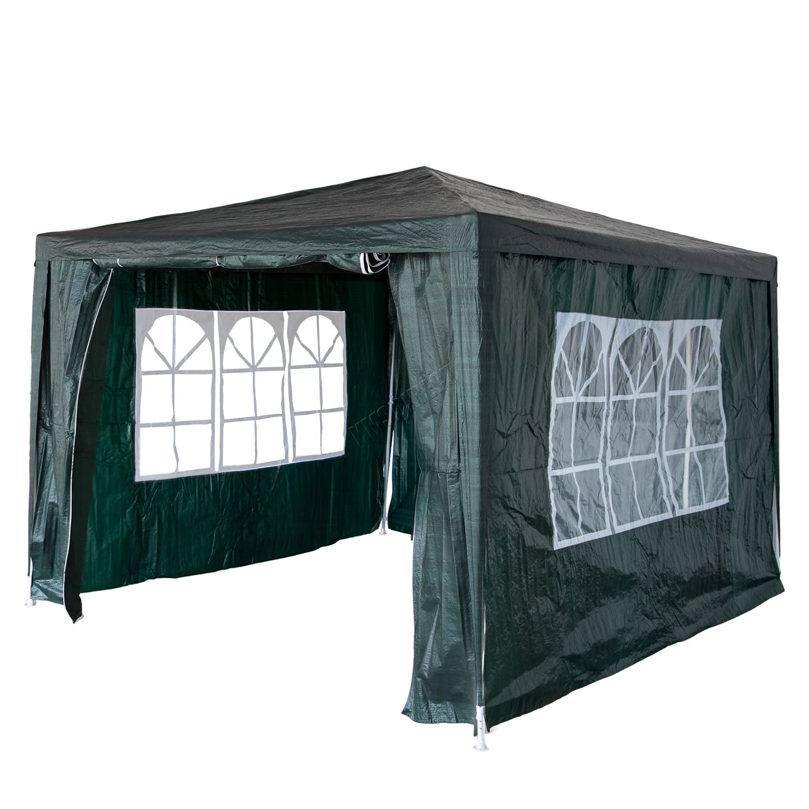 BIRCHTREE 3x3m Garden Steel Tube PE Gazebo With 4 Pieces Sidewalls Zippers 2 Windows Canopy Patio New Party Camping Wedding Tent Shade Waterproof Outdoor Marquee Awning Green