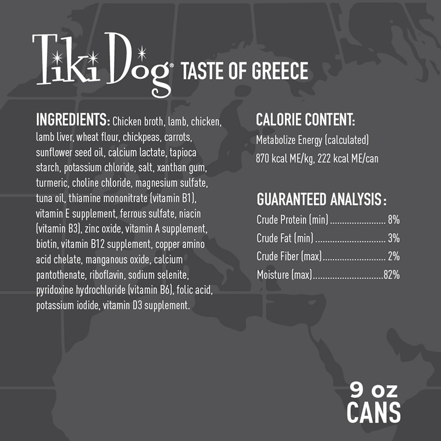 Tiki Dog Taste of The World Wet Dog Food, Greece Lamb, Couscous & Chickpea, 9 oz. Can (8 Count)