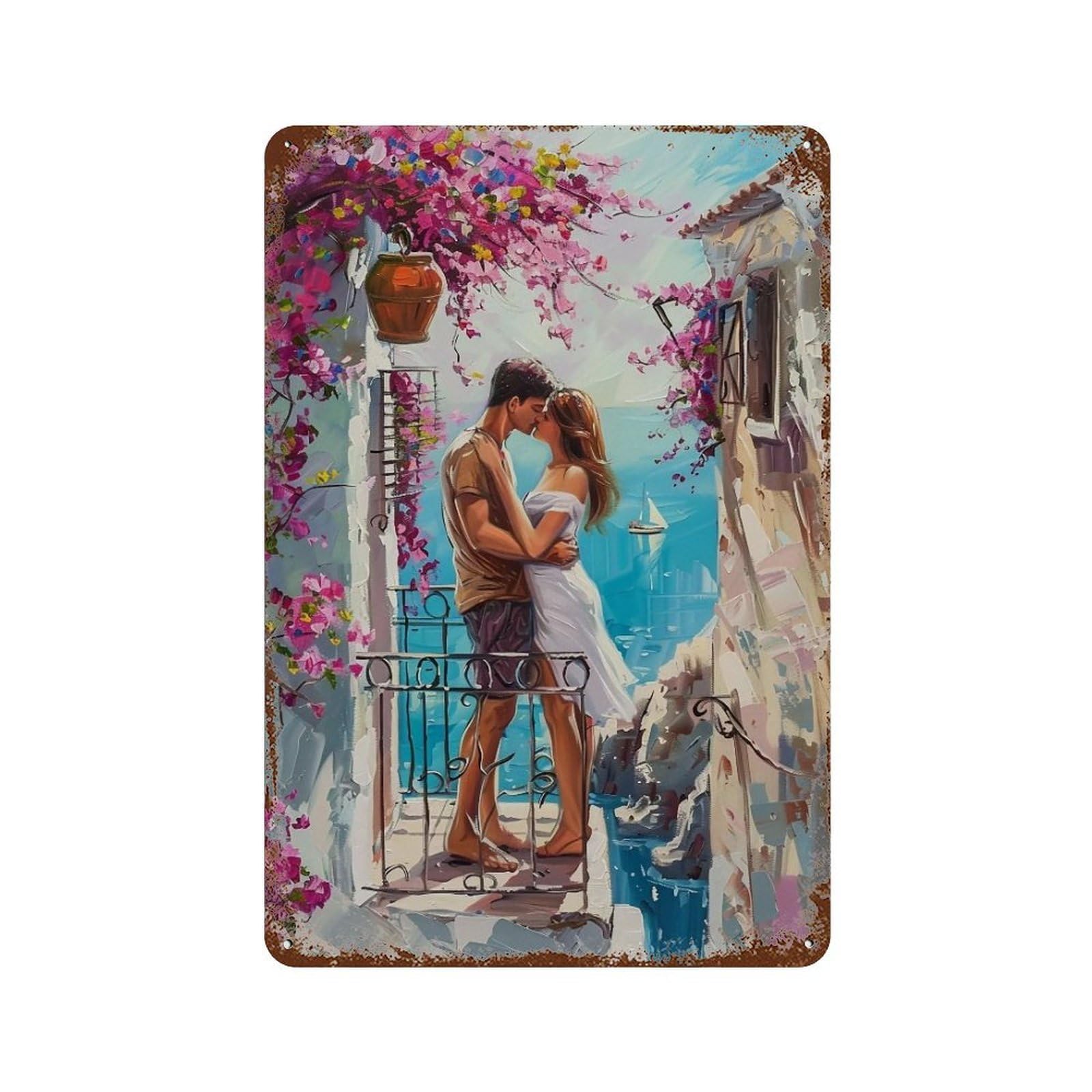 HDURYEYRYY Coastal Bougainvillea Couple 02 Wall Retro Iron Vintage Art Metal Tin Sign Poster Modern Home Cofffee Club Art Bar Shop Decor 30x20cm