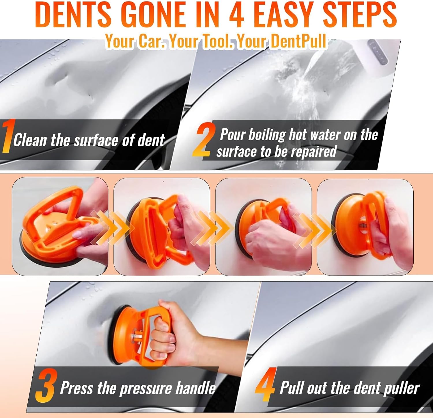 3PCS Dent Puller – Multi-Use Car Dent Puller Tool Kit, 10-in-1 Suction Cup Dent Remover for Vehicle Repair, Glass, Screens, Tile & Object Lifting - Image 4