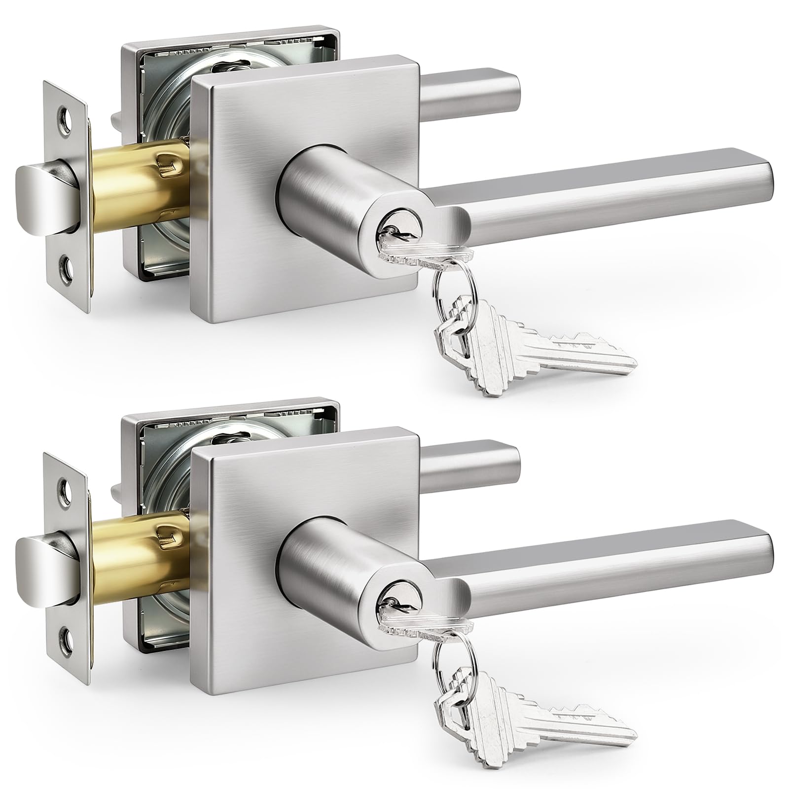Probrico Door Handle with Lock - Brushed Nickel -8