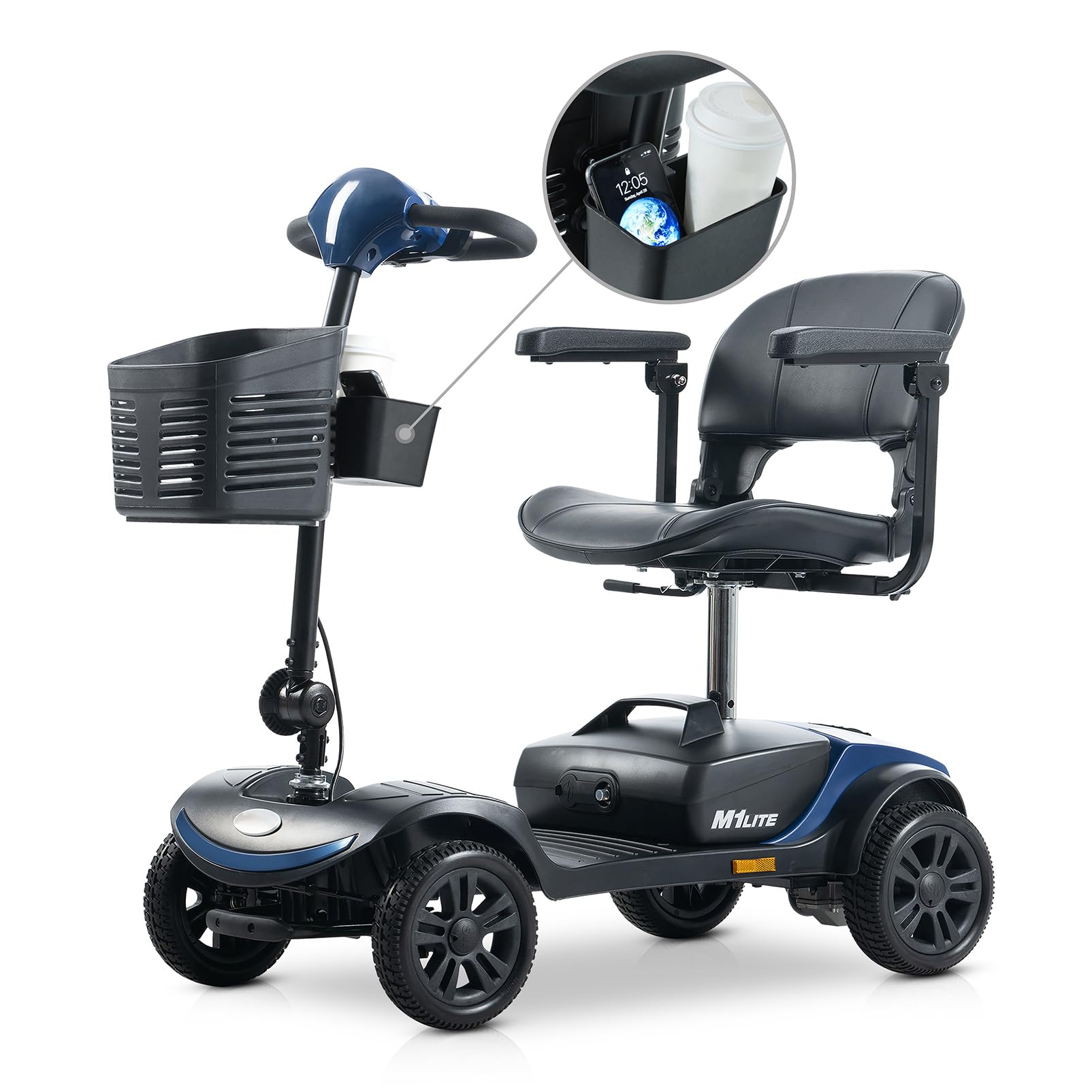 Mobility Scooters for Adults Seniors 400 lbs Weight Capacity,Foldable Heavy Duty Travel 4 Wheel Mobile Motorized Scooter,All Terrain Folding Electric Scooters,with Basket, Cup Holder,15 Mile (Blue)