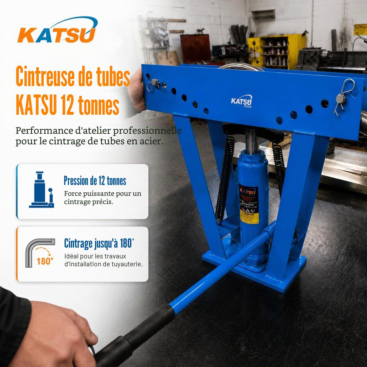 KATSU Cintreuse hydraulique presse à cintrer 12 Ton avec 6 Matrices 1/2" - 2", Outil de Cintrage Tubes Tuyaux Plomberie Chauffage Automobile