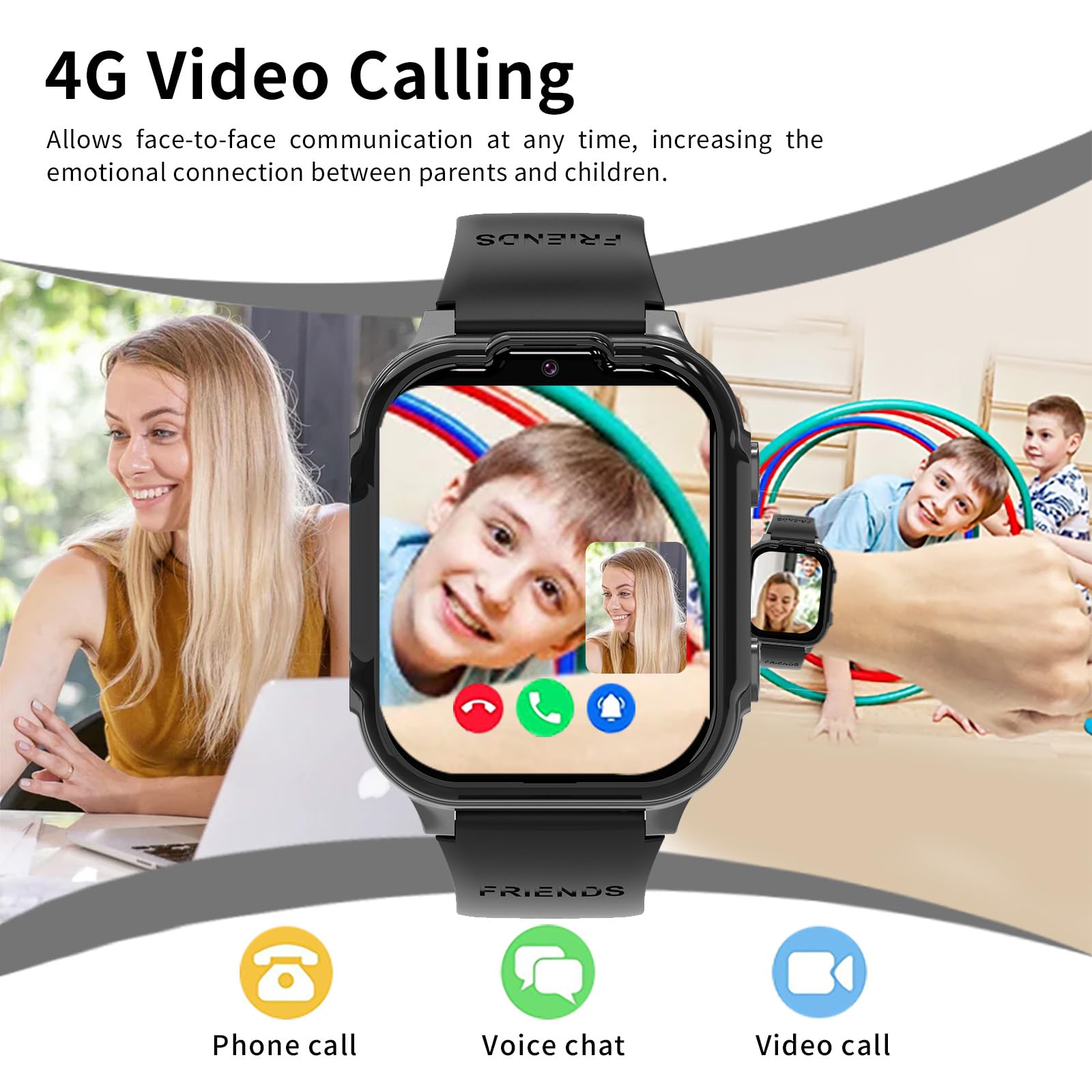 Smartwatch Bambini 4G, Orologio Smartwatch Bambini con Video HD e Chiamate, Touch Screen da 1,83 Pollici, SOS, GPS, Giochi, Modalità Classe, Regalo per Ragazzo e Ragazza 4 ai 14 Anni (Nero)