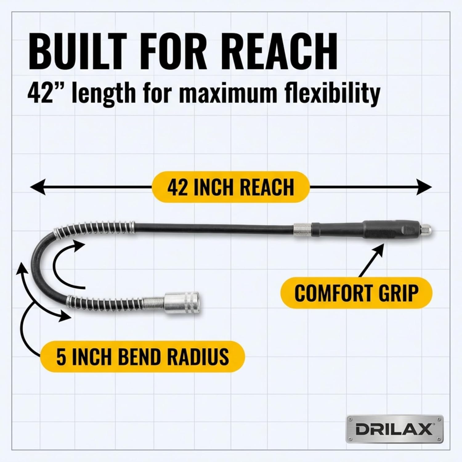 Drilax 42" Flex Shaft Rotary Tool Attachment – Compatible with Dremel Flex Shaft Models 100, 200, 300, 3000, 4000, 4300, 8220, 8240, 8250, 8260 – Precision Extension Shaft for Carving & Engraving