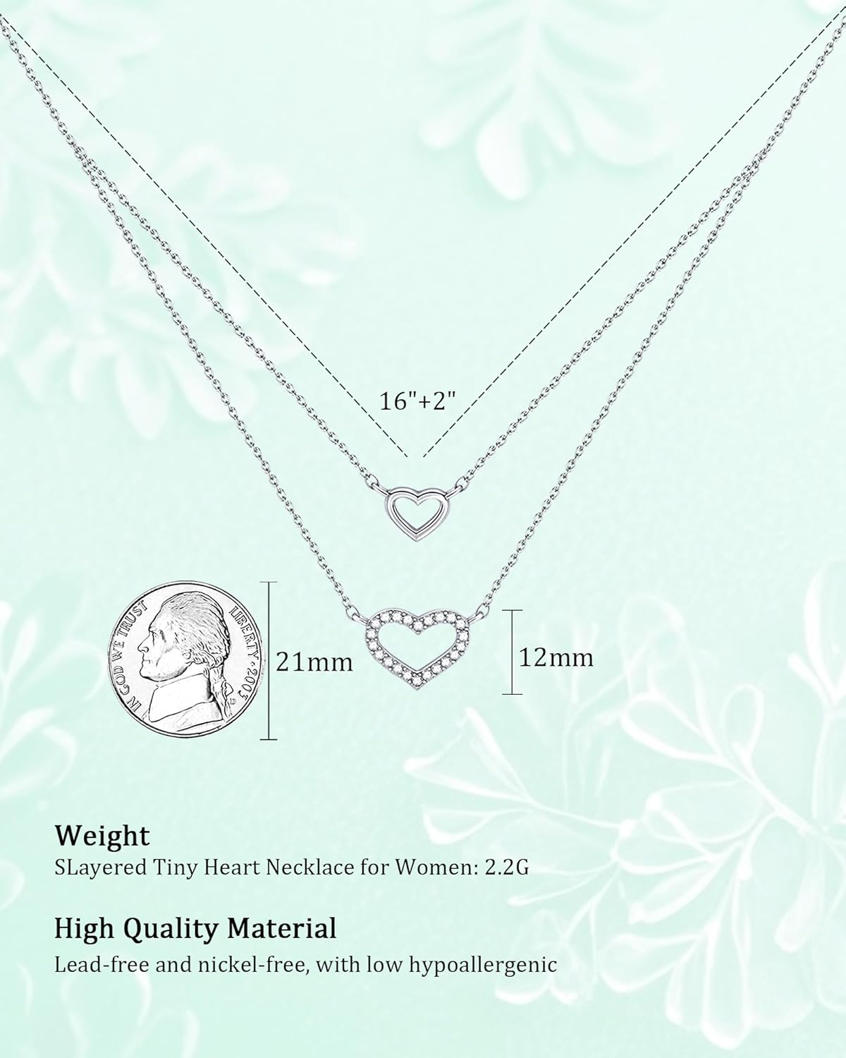 Dainty Silver Heart Necklace for Women, Layered Tiny Heart CZ Pendant Choker Necklace Jewelry for Valentine’s Day, Birthday, Anniversary & Everyday - Image 4