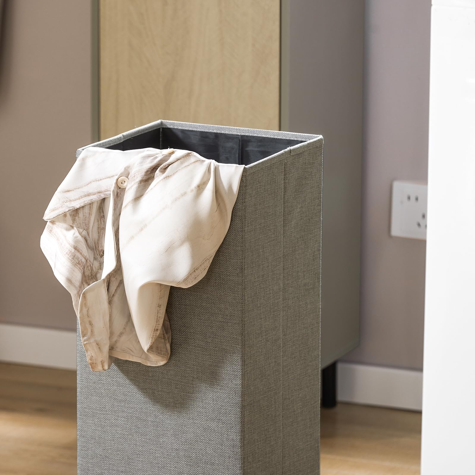 Wäscheschrank mit Korb, Aufbewahrung, Badezimmerschrank, 31,5 x 30 x 86 cm (B x T x H)