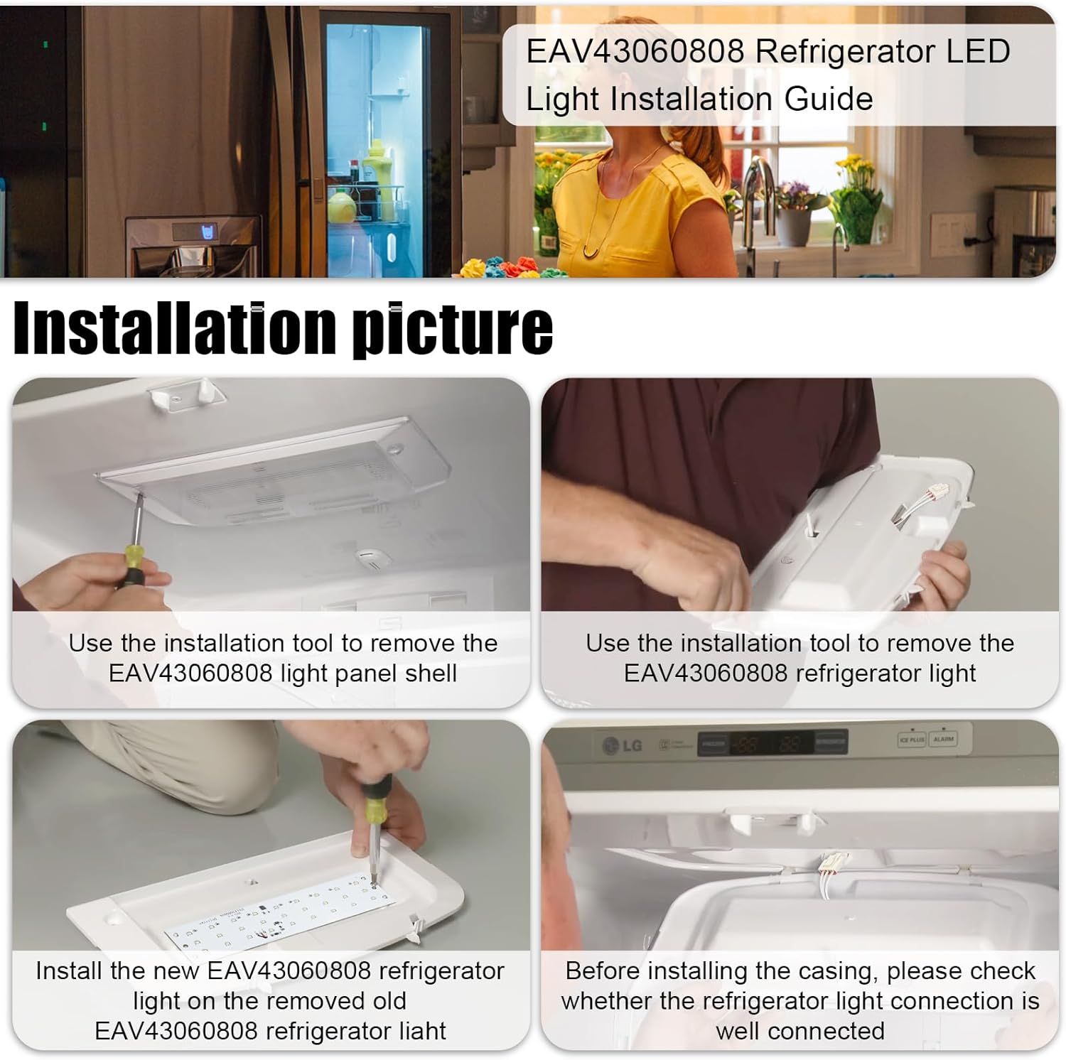 EAV43060808 EVA43060804 EAV43060810 Refrigerator LED Assembly Fits for LG Kenmore Refrigerator Led Light Assembly Replacement Refrigerator Light Bulb(Only LED Lights, Without housing)