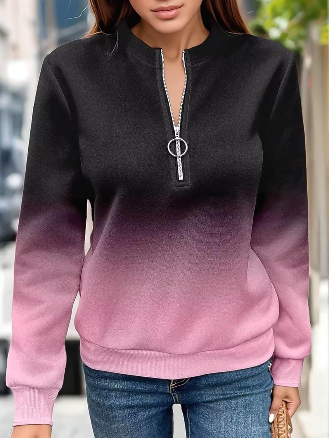Flamingals Ombre Ring Half Zip Long Sleeve Sweatshirt - Image 5