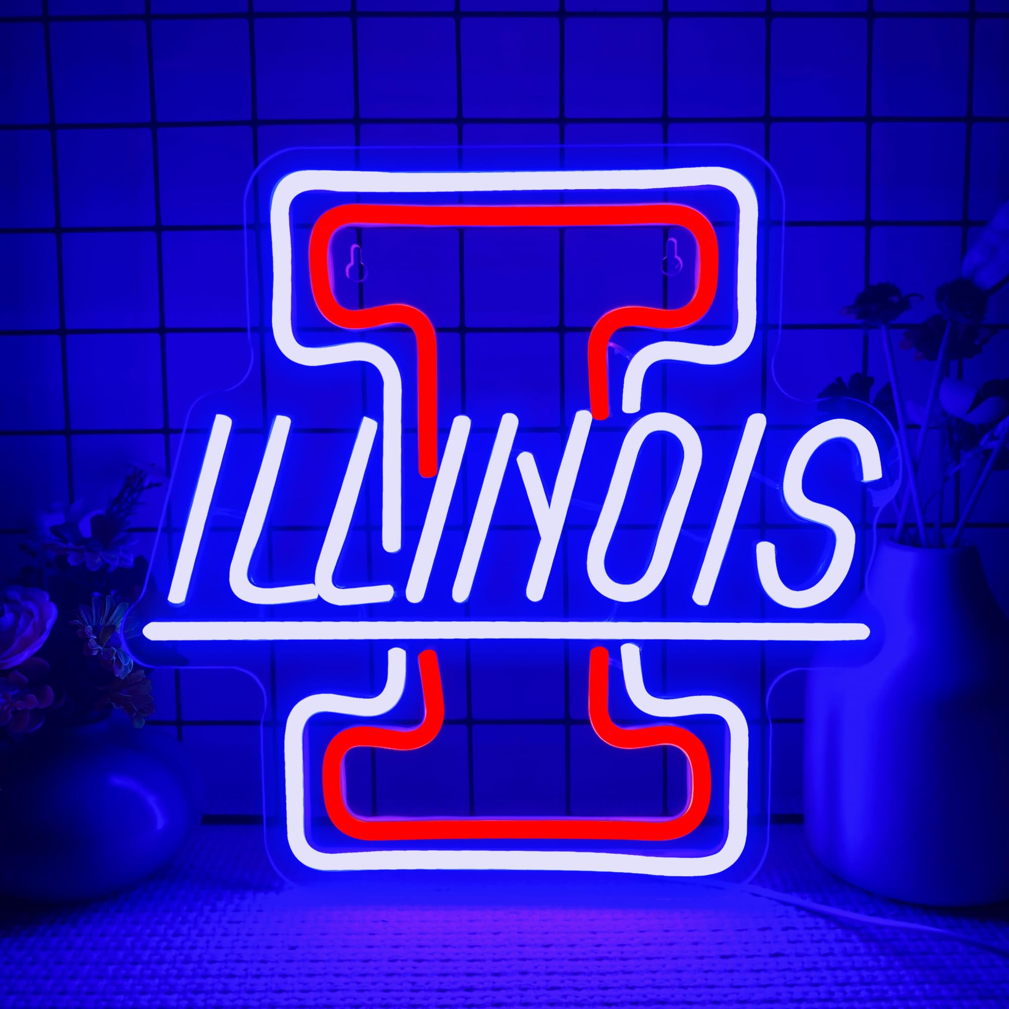 Illinois Neon Signs for Wall Decor,Dimmable City Name Neon Light,Usb Powered for Bar Club Store Party Man Cave Home Wall Decor Personalized(13 * 12.6in)