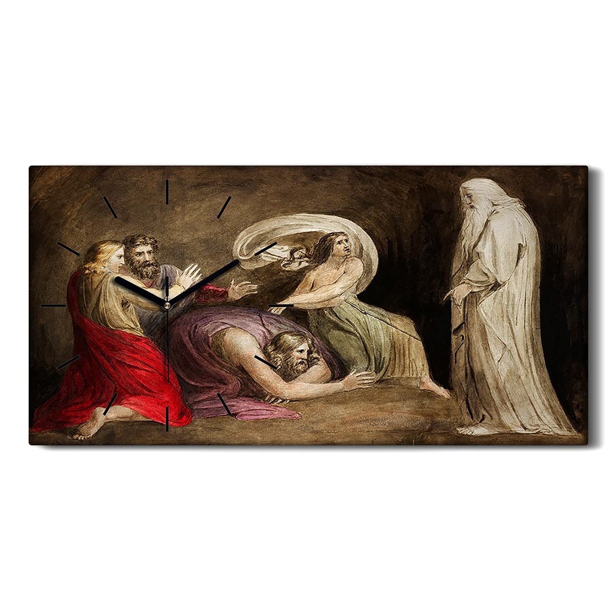 Horloge sur toile 60x30cm mythologie antique avec mains noires