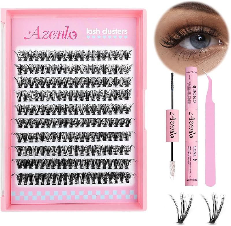Azenlo Kit de Cílios Postiços em Tufos C- Curl 30D, 120 Unidades, Comprimentos Mistos de 10 a 16 mm