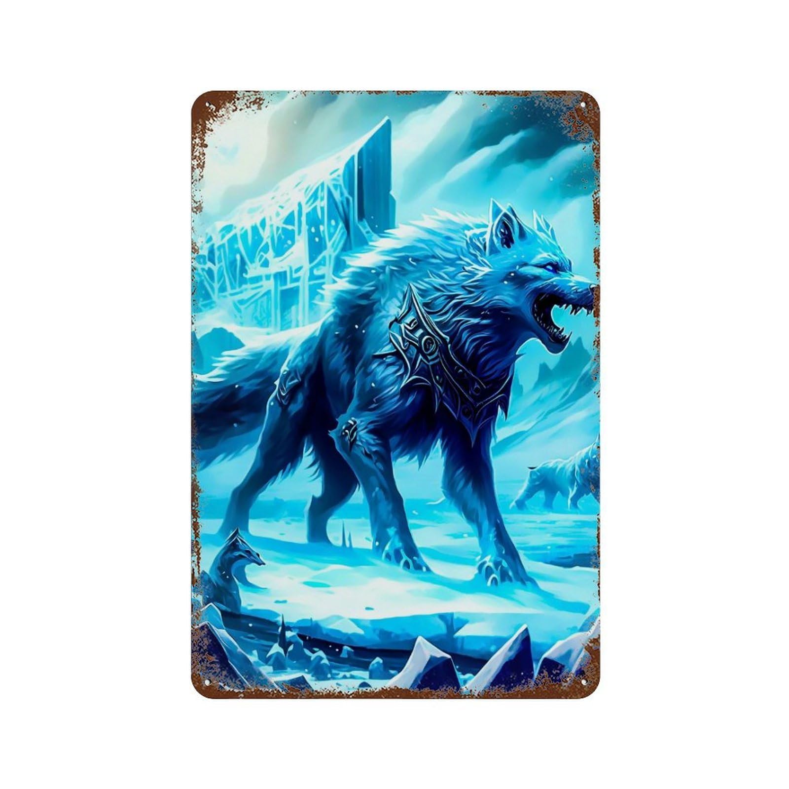 Retro Metal Sign with Wolf Design 11.8"x7.9", for Shed, Workshop And Garage Wall Decor, Old School Wall Decor