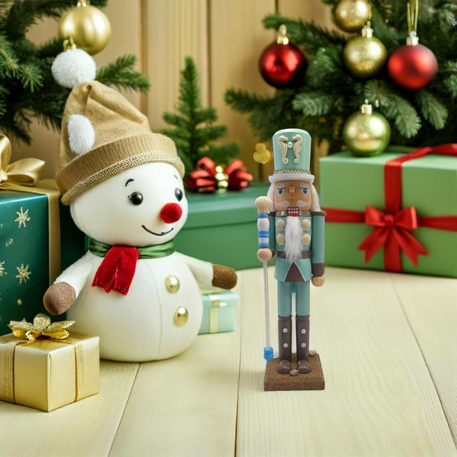 Tofficu Christmas Nutcracker Soldier Figurine 38cm Wooden Traditional Holiday Nutcracker Puppet for Xmas Table and Beach Decor Seasonal