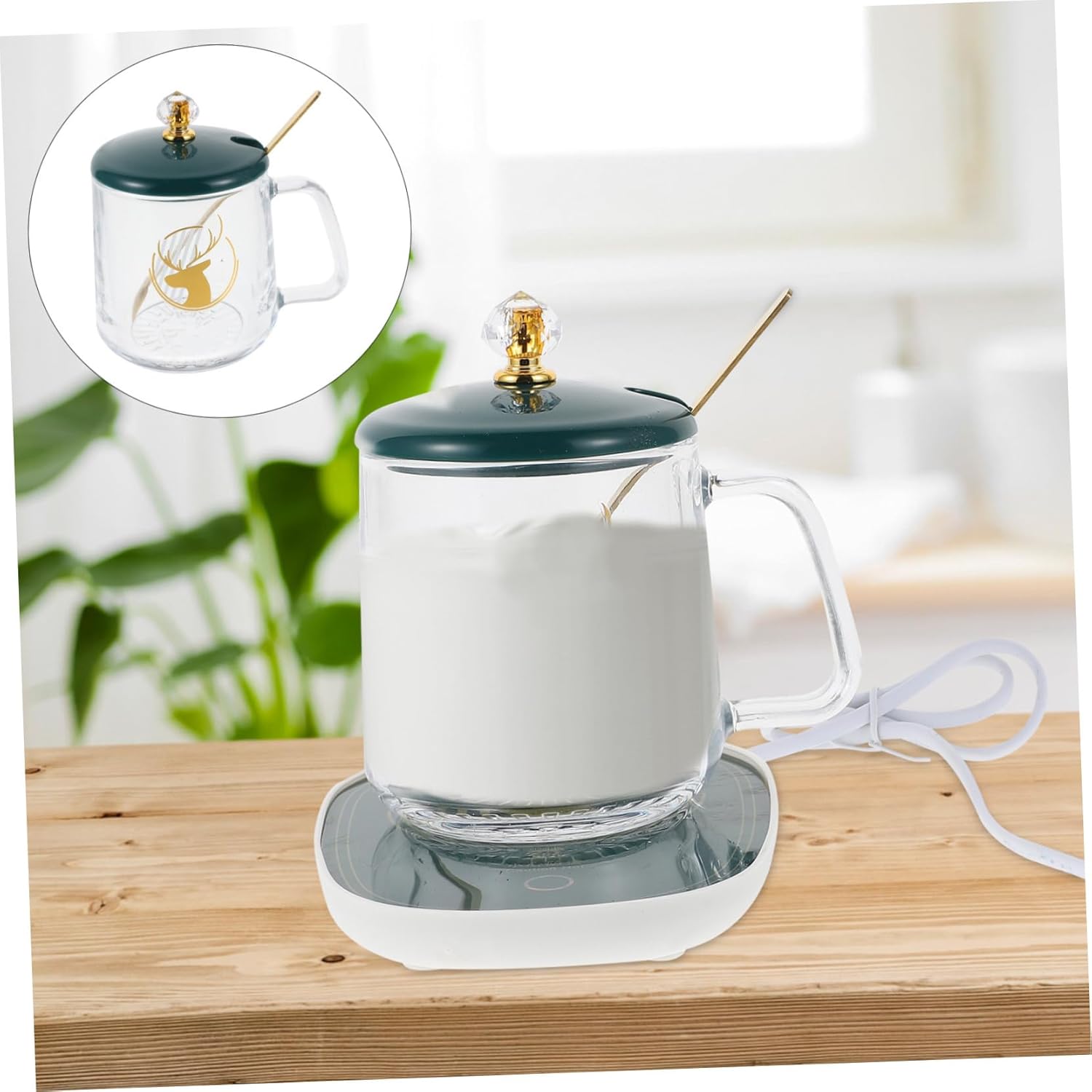 Ceramic Heating Cup Coaster with Scoop Practical Drink Warmer Mat for Coffee Tea Beverages Portable Small for Office Home Dorm with Standard Plug Voltage AC110
