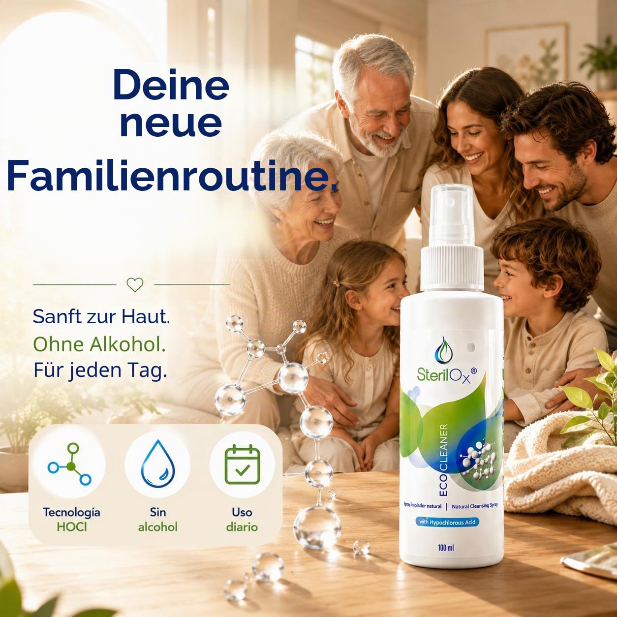 HOCl Spray für Hände, Haut & Zubehör 3x100ml – ohne Alkohol | HOCl Spray für Hände, Haut & Zubehör 3x100ml – ohne Alkohol & Parfüm