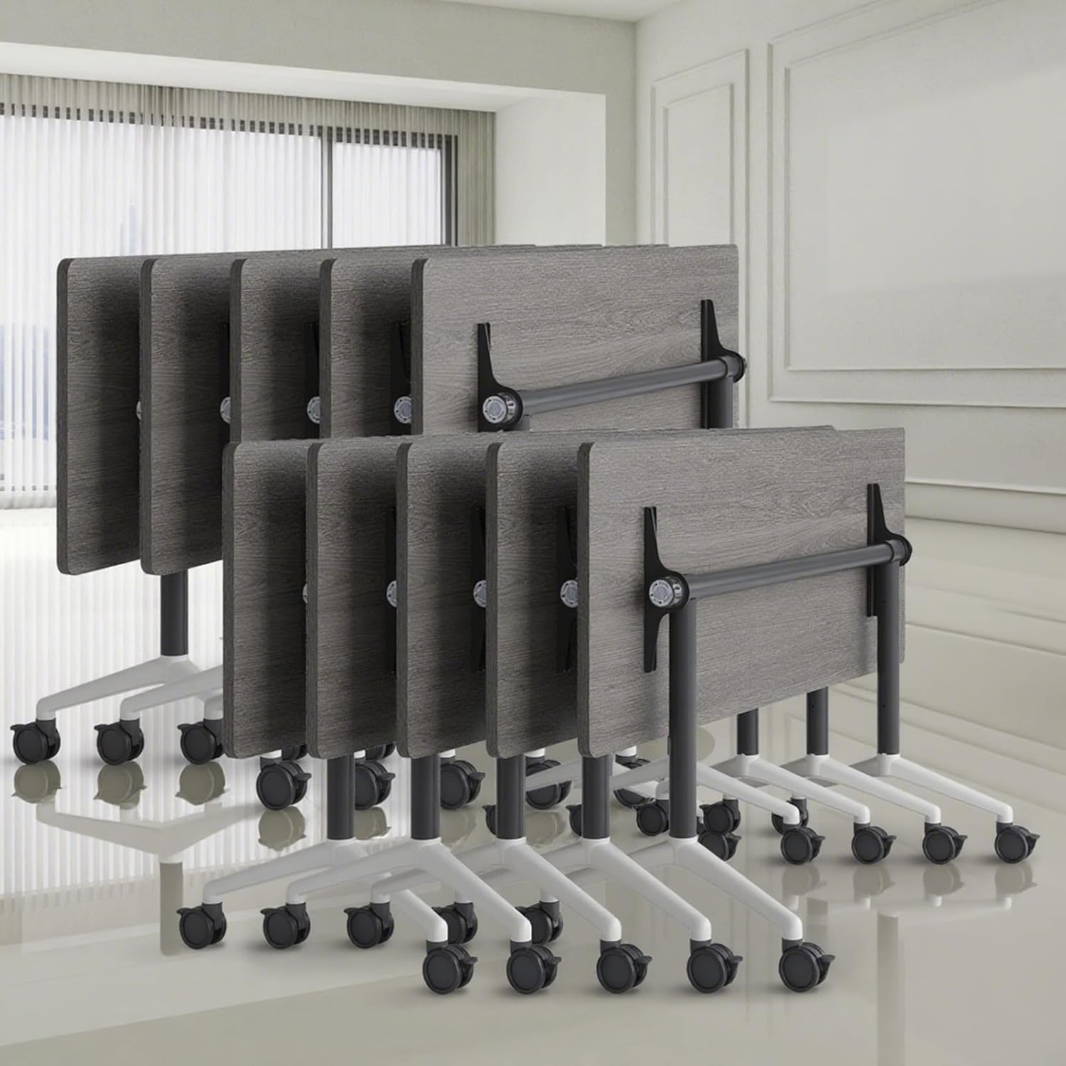 Folding Conference Room Tables, Seminar Conference Table Modern Flip Top Training Meeting Tables, Conference Room Table with Wheels for Home Office Classr,10 Pack 63inch