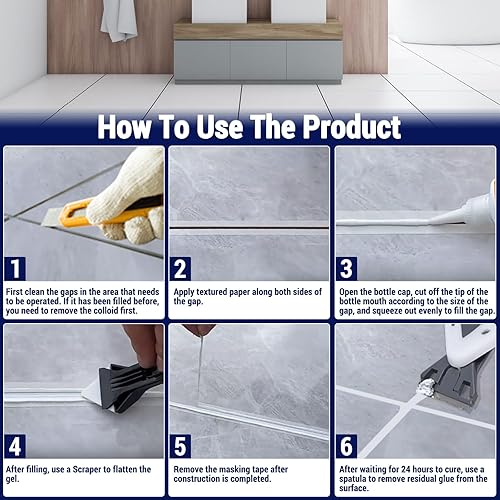 Miniatura 6 de 2 piezas de relleno de lechada blanca - Kit de reparación de lechada, tubo de llenado de lechada de azulejos y herramienta removedor de lechada,