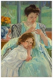 THRASH STASH Mary Cassatt Canvas Prints - Young Mother Sewing The Posters Added A Splash of Color to The Walls of The Living Room, Bedroom, And Office.08x12inch(20x30cm) Unframe-style