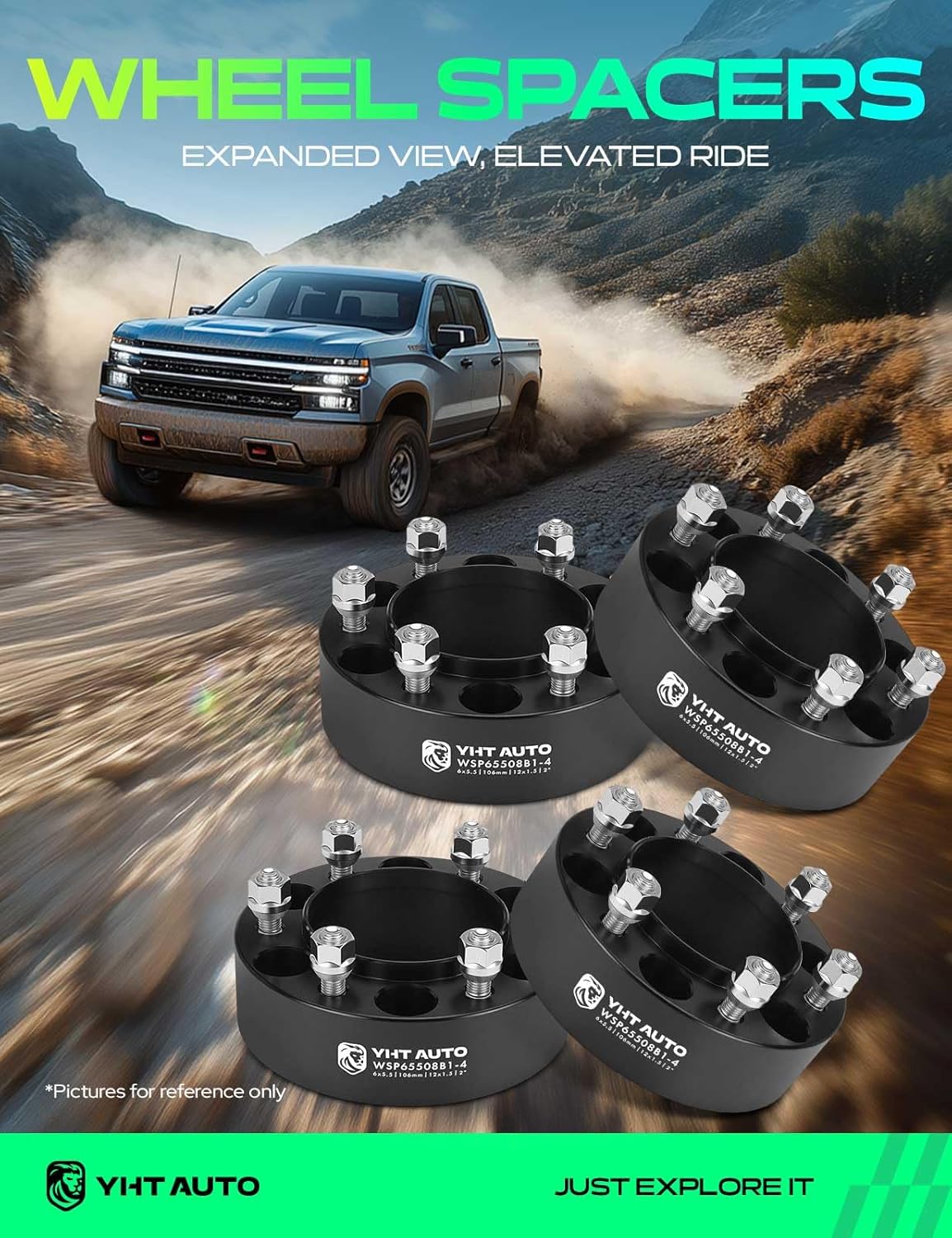 YHTAUTO 4PCS 6x5.5 Hub Centric Wheel Spacers 2 inch Fits Toyota Tacoma, 4Runner, Tundra, Sequoia, FJ Cruiser & Lexus GX460, GX470, 6 Lug 6x139.7mm Forged Tire Spacers w/ M12x1.5 Studs, 106mm Hub Bore