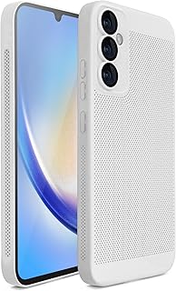 Dl3 Mobilak Case For Samsung Galaxy A05s Heat Dissipation Case with Built-in Camera Lens Protector Slim Fit Breathable Cooling Anti-Fingerprint Hard PC Back Shockproof Cover - White