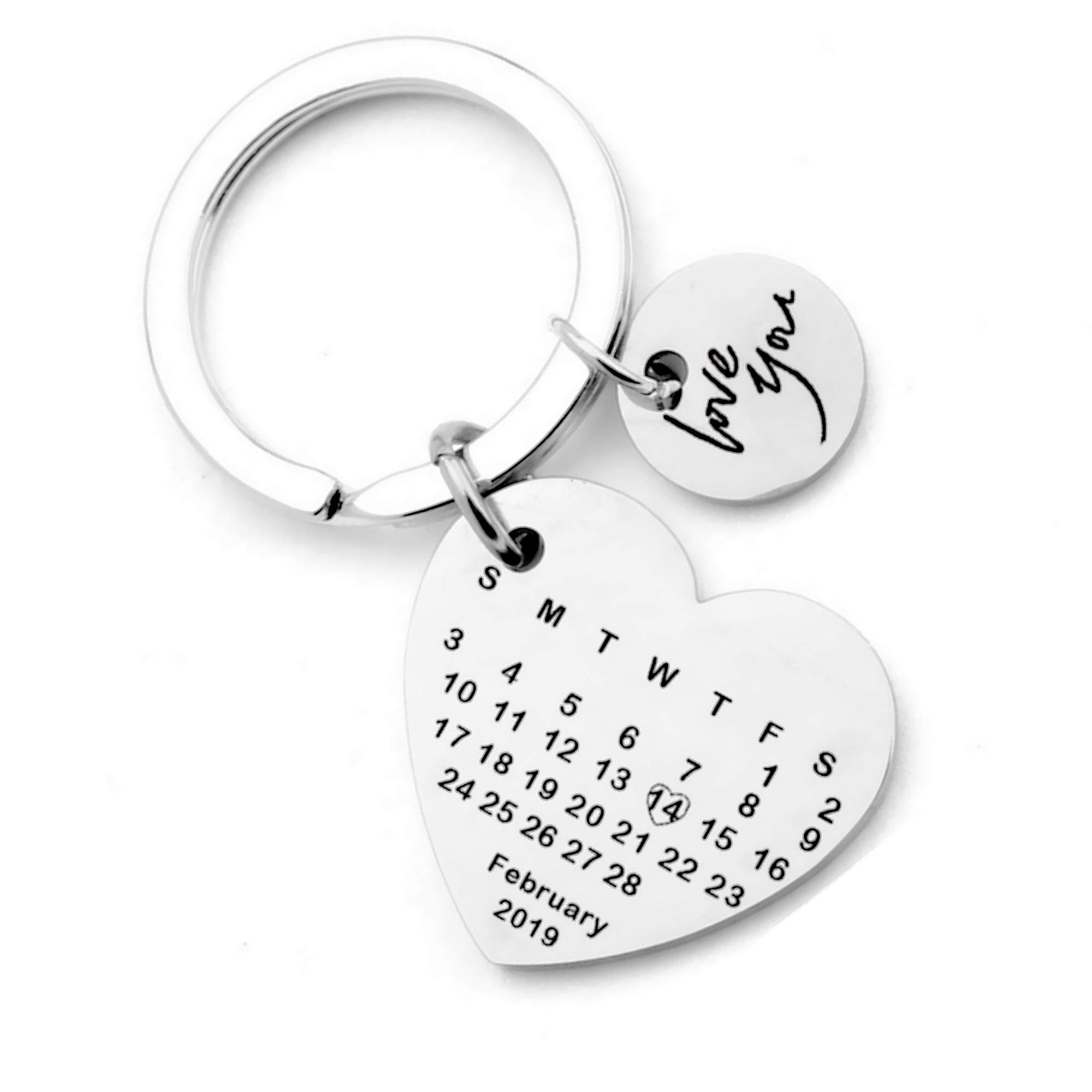 KooerPersonalized Engraved Calendar Key Chain Necklace Engrave Special Day Key Ring Gift For Couples
