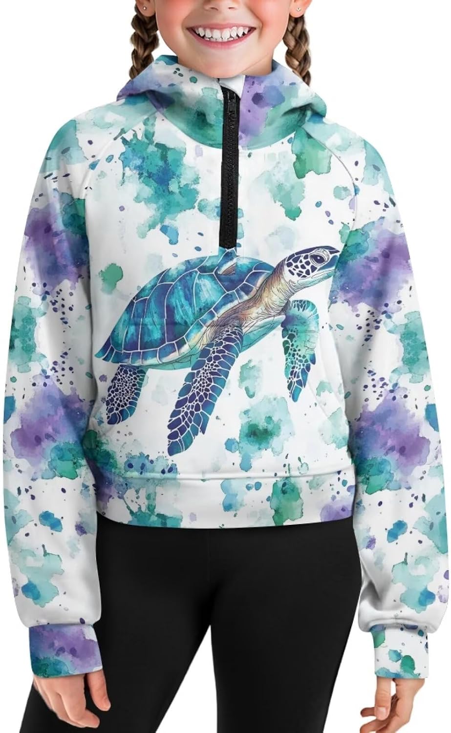 Uourmeti Girls Long Sleeve Cropped Hoodies Fall Clothes Half Zip Up Pullover Tops with Pockets