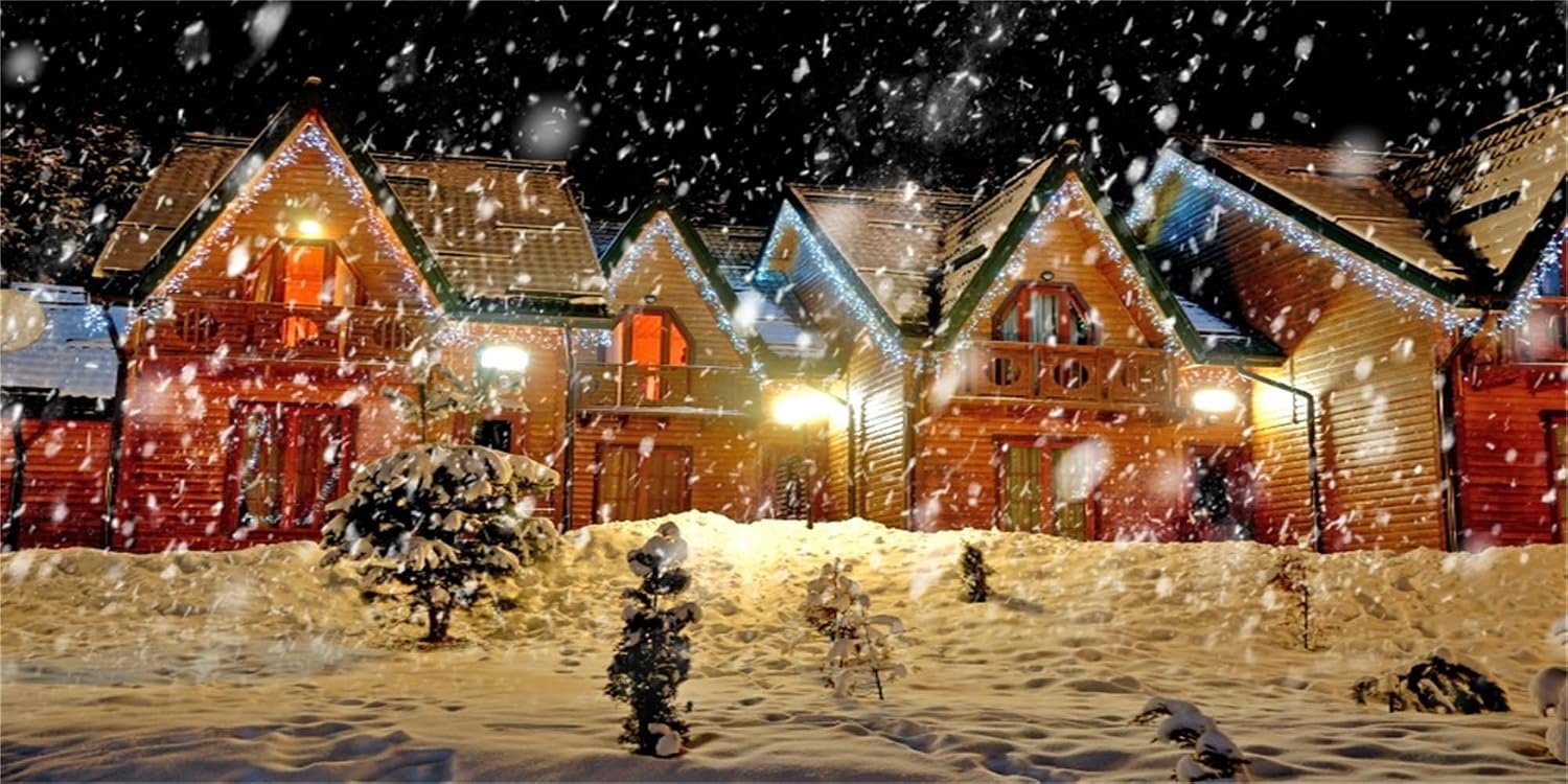AWERT 72x24 inches Winter Snow Night Terrarium Background Christmas Night Village Snow Aquarium Background Vinyl Background