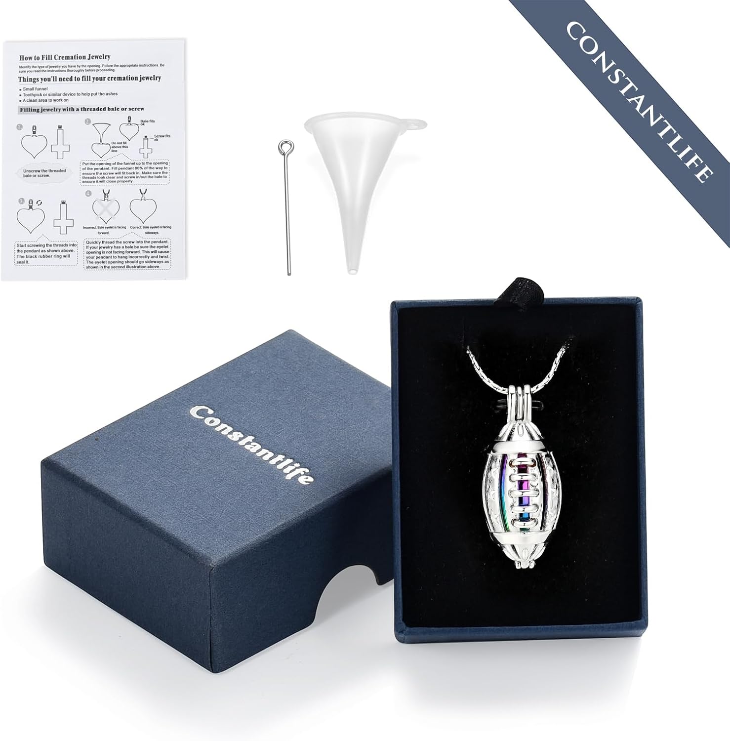constantlife Cremation Jewelry for Ashes American Football Rugby Pendant Urn Necklace Stainless Steel Locket Keepsake Memorial Athlete Gift for Men Women - Image 7