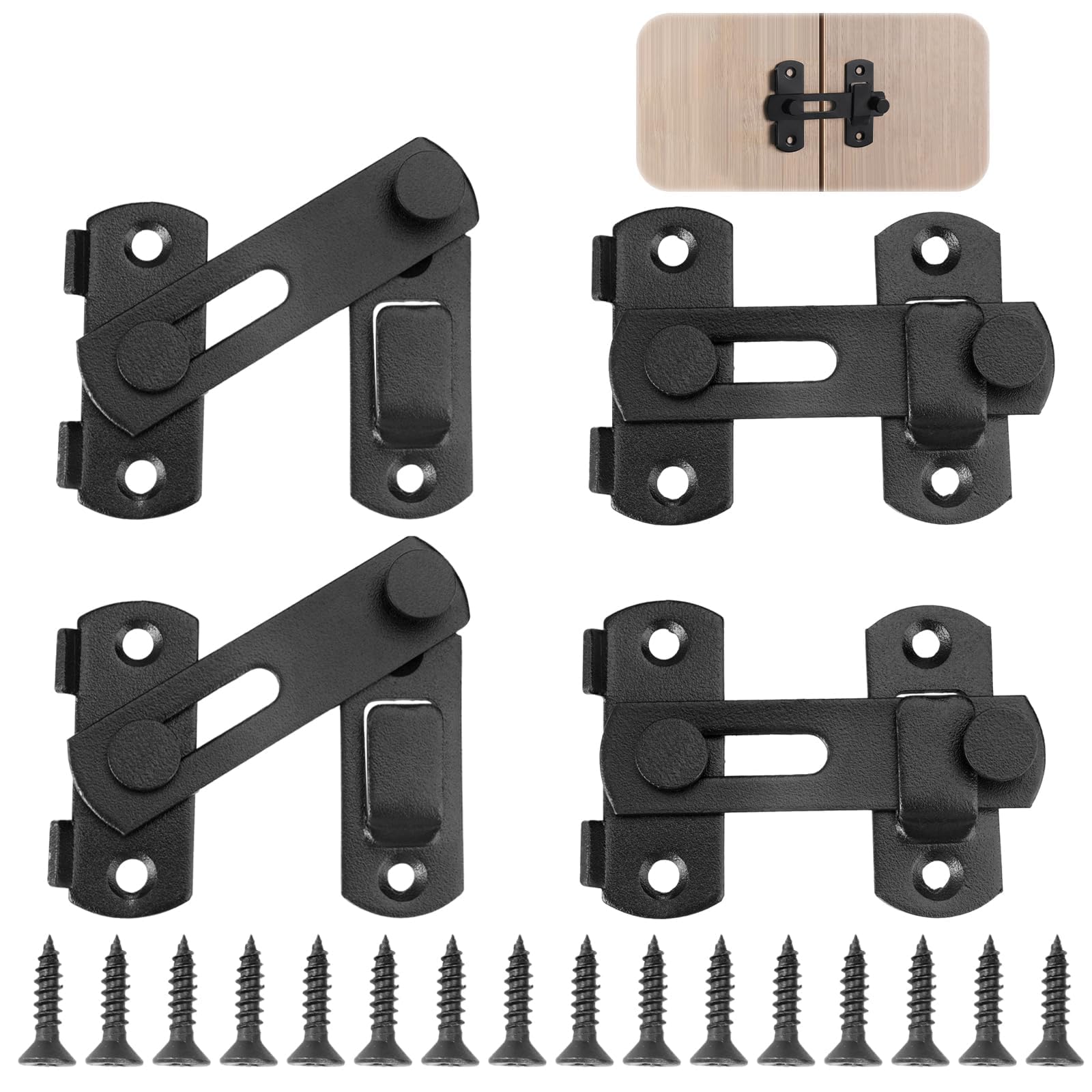 4 Pcs Sliding Door Lock,Black Flip Door Latch Lock with 16 Screws