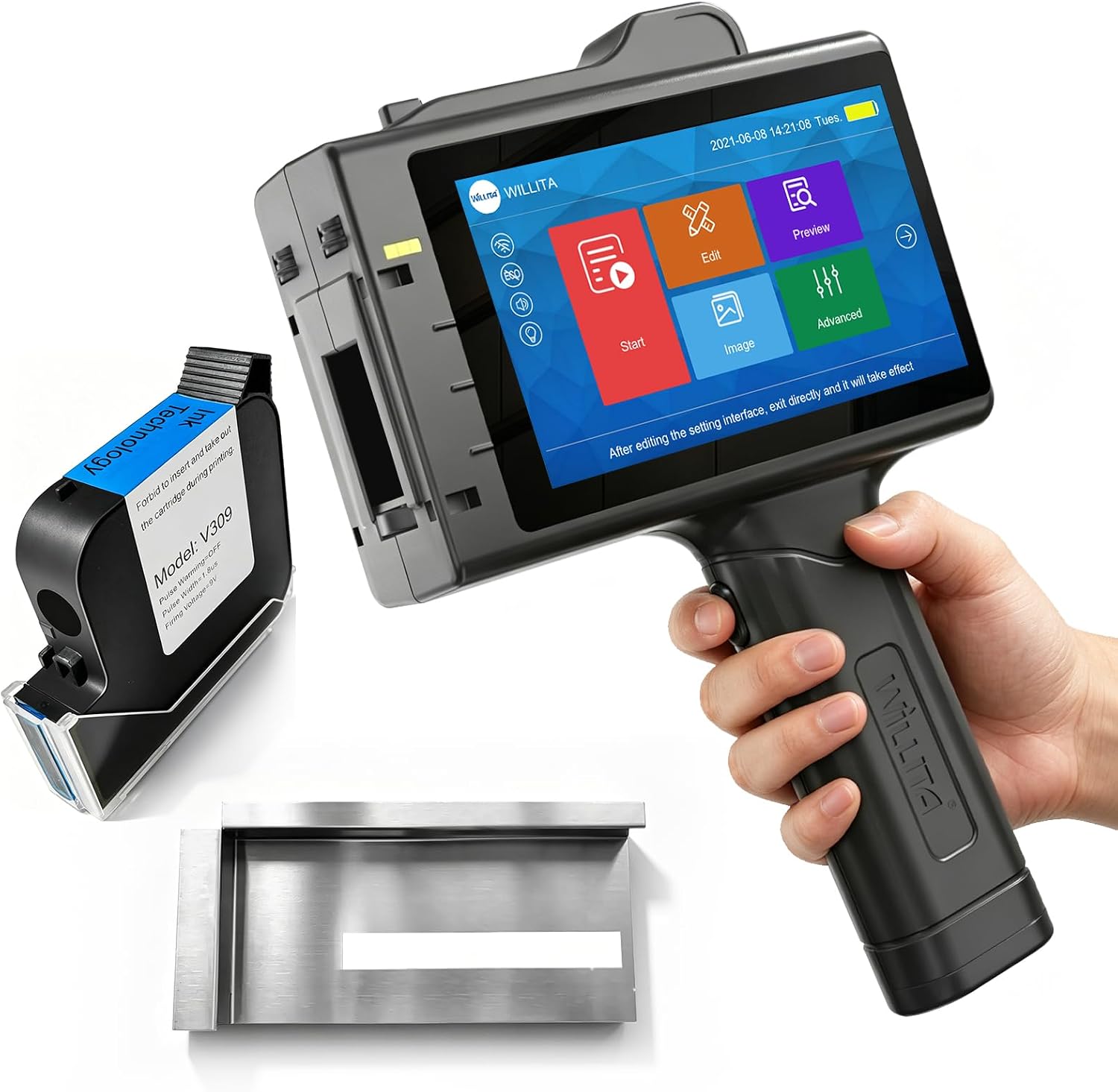 WILLITA 1 Inch Portable Handheld Inkjet Printer Gun Newly Upgraded with 5 Inch Capacitive Touchscreen Mini Hand Held Printer for Text Date GS1 Barcode QR Code Batch Number Logo Image On Any Surface