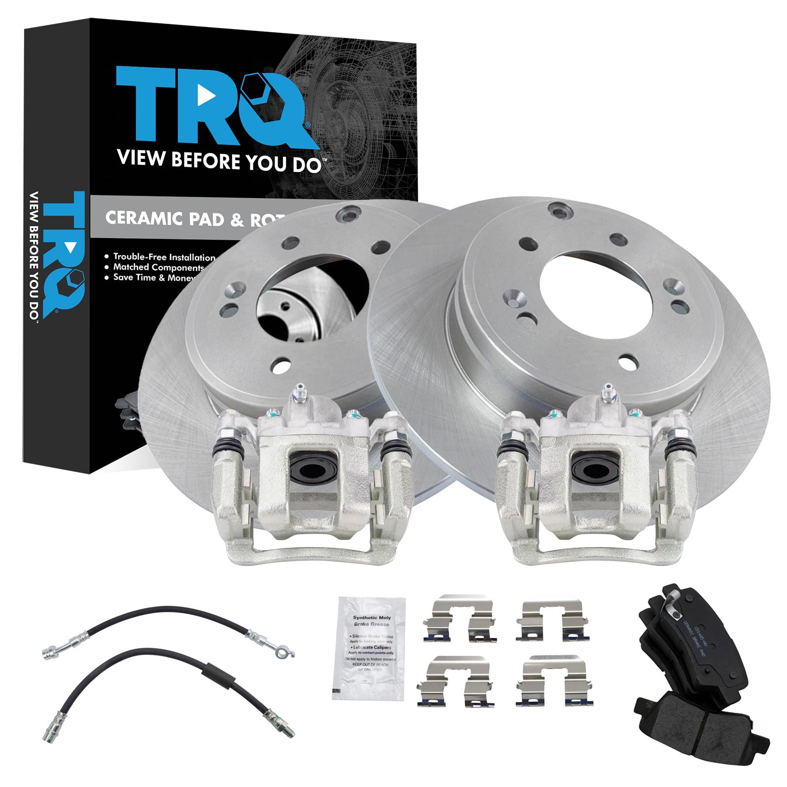 TRQ Rear Brake Pad and Rotor Set Ceramic Calipers Compatible with 2014 Kia Optima