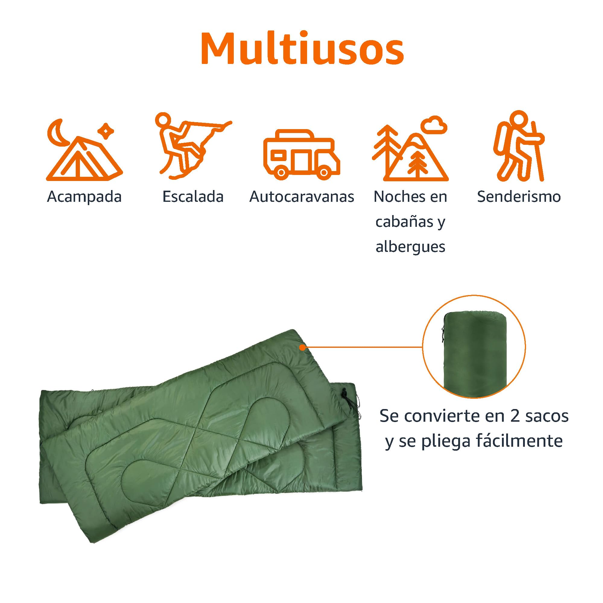 Amazon Basics Rectangular Saco de Dormir para días fríos, Camping y Senderismo, 2 Personas, Queen, Doble Size, Verde Oliva