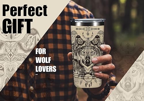 Miniatura 6 de Onebttl Regalos de lobo para hombres, vaso de acero inoxidable de 20 onzas con tapa y popote para los amantes del lobo, los mejores regalos de lobos