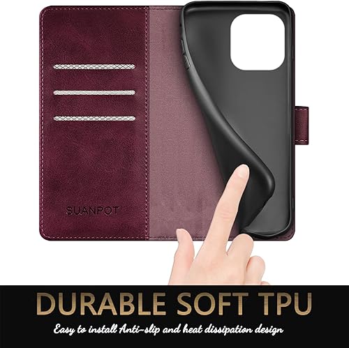 Miniatura 6 de SUANPOT Funda tipo cartera para iPhone 14 Pro de 6.1 pulgadas con bloqueo RFID, tarjetero de crédito, funda protectora de piel sintética con tapa
