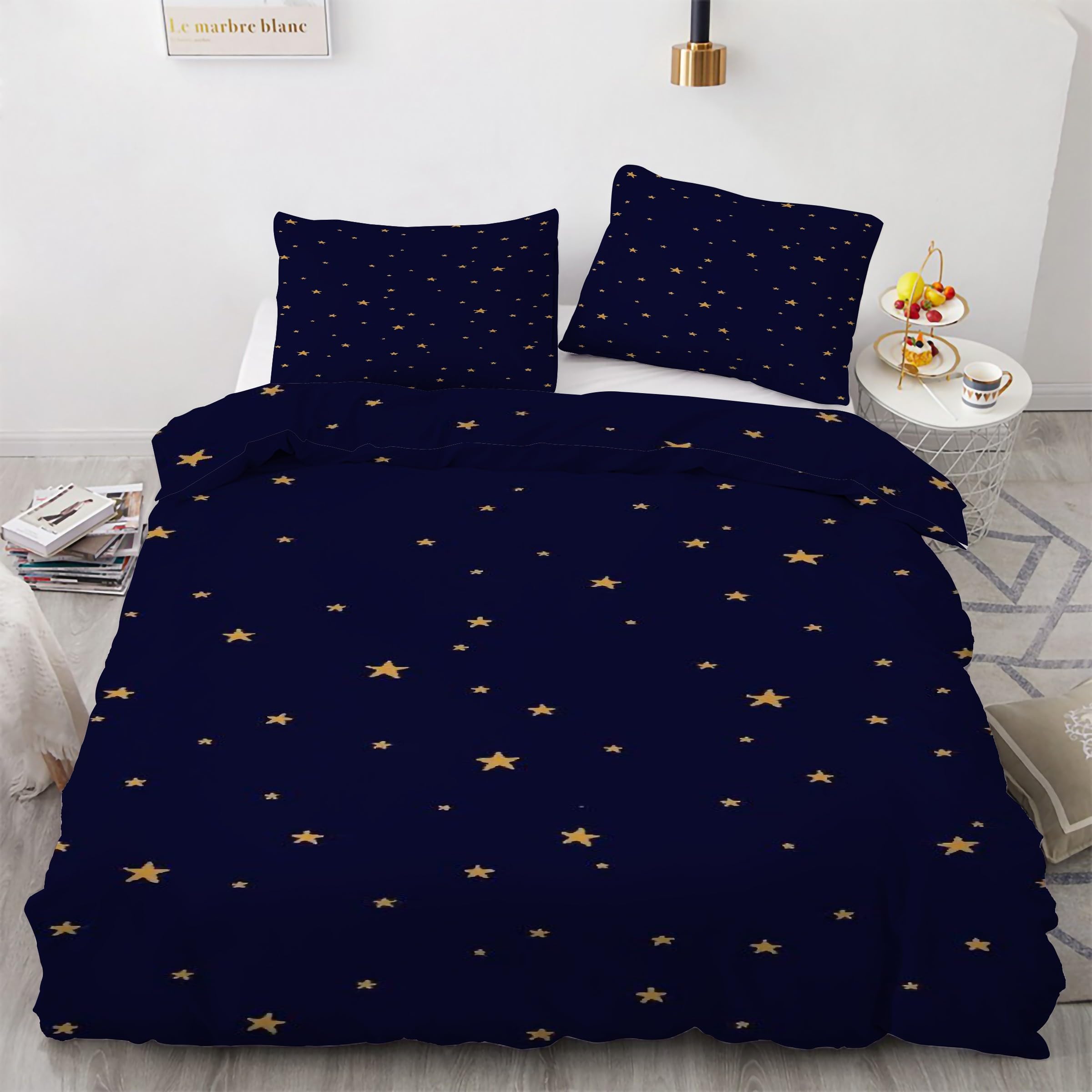 Parure de lit 90x190 ciel étoilé avec housse de couette et taies d'oreiller