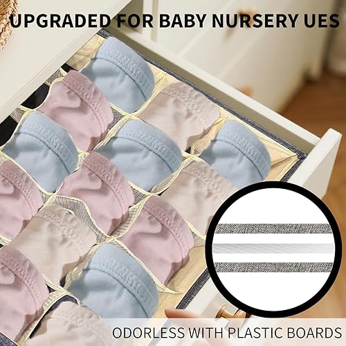 Miniatura 5 de Paquete de 2 separadores de cajones organizadores de calcetines, caja de almacenamiento plegable de 20 rejillas con asas para ropa interior,