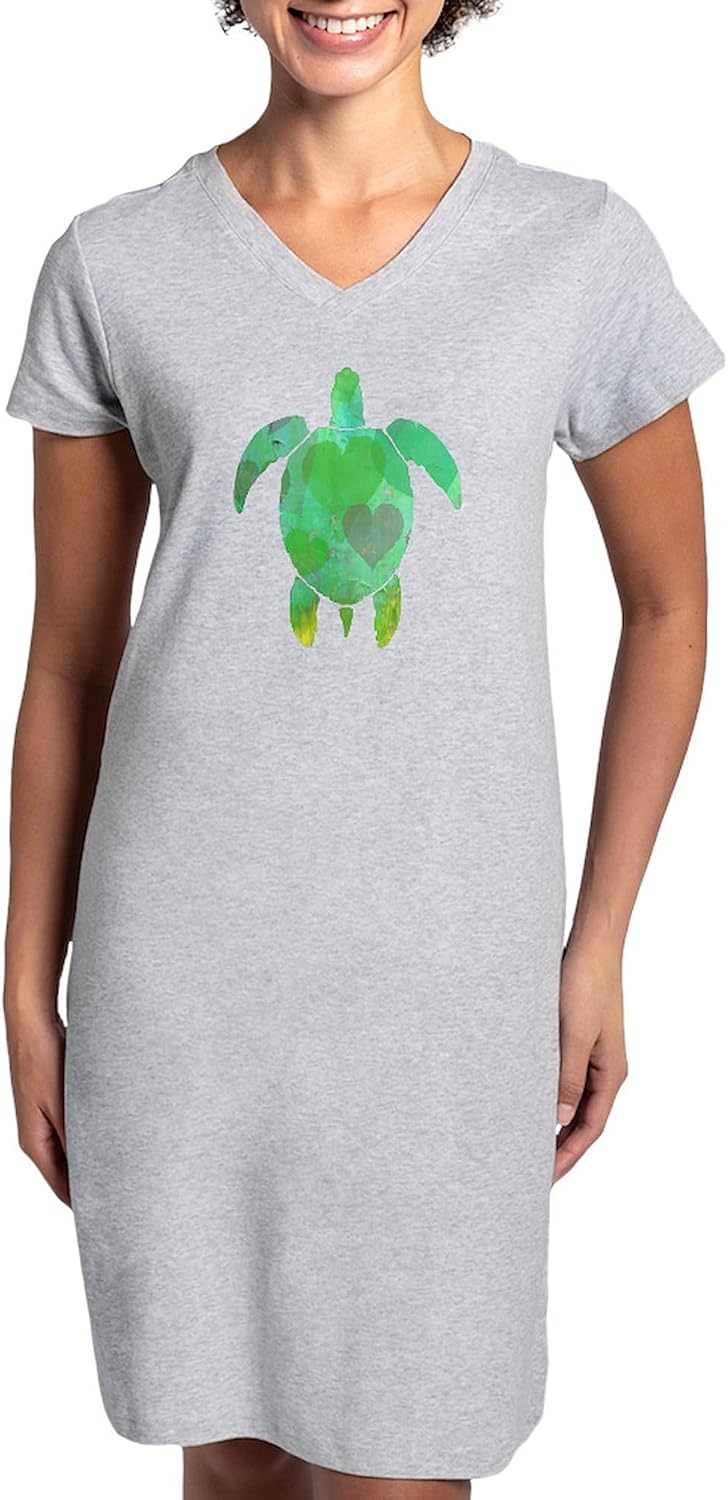 CafePress GREEN SEA TURTLE Women's Nightshirt, Soft Long Pajama Shirt, Cotton PJs/Pyjamas