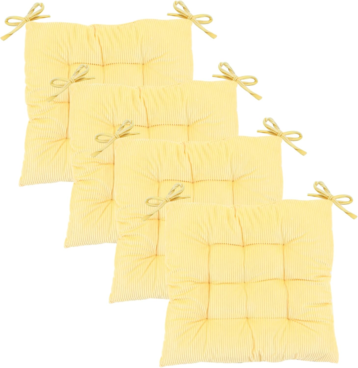 4pack chair cushions for dining chairs 15.7"x15.7" corduroy chair pads with ties indoor non-slip square seat cushion for kitchen office chairs computer desk seat pad, light yellow corduroy-light yellow 4pack
