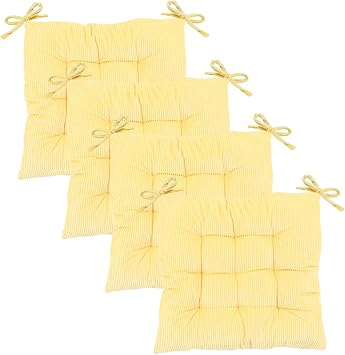 4Pack Chair Cushions for Dining Chairs 15.7"X15.7" Corduroy Chair Pads with Ties Indoor Non-Slip Square Seat Cushion for Kitchen Office Chairs Computer Desk Seat Pad, Light Yellow