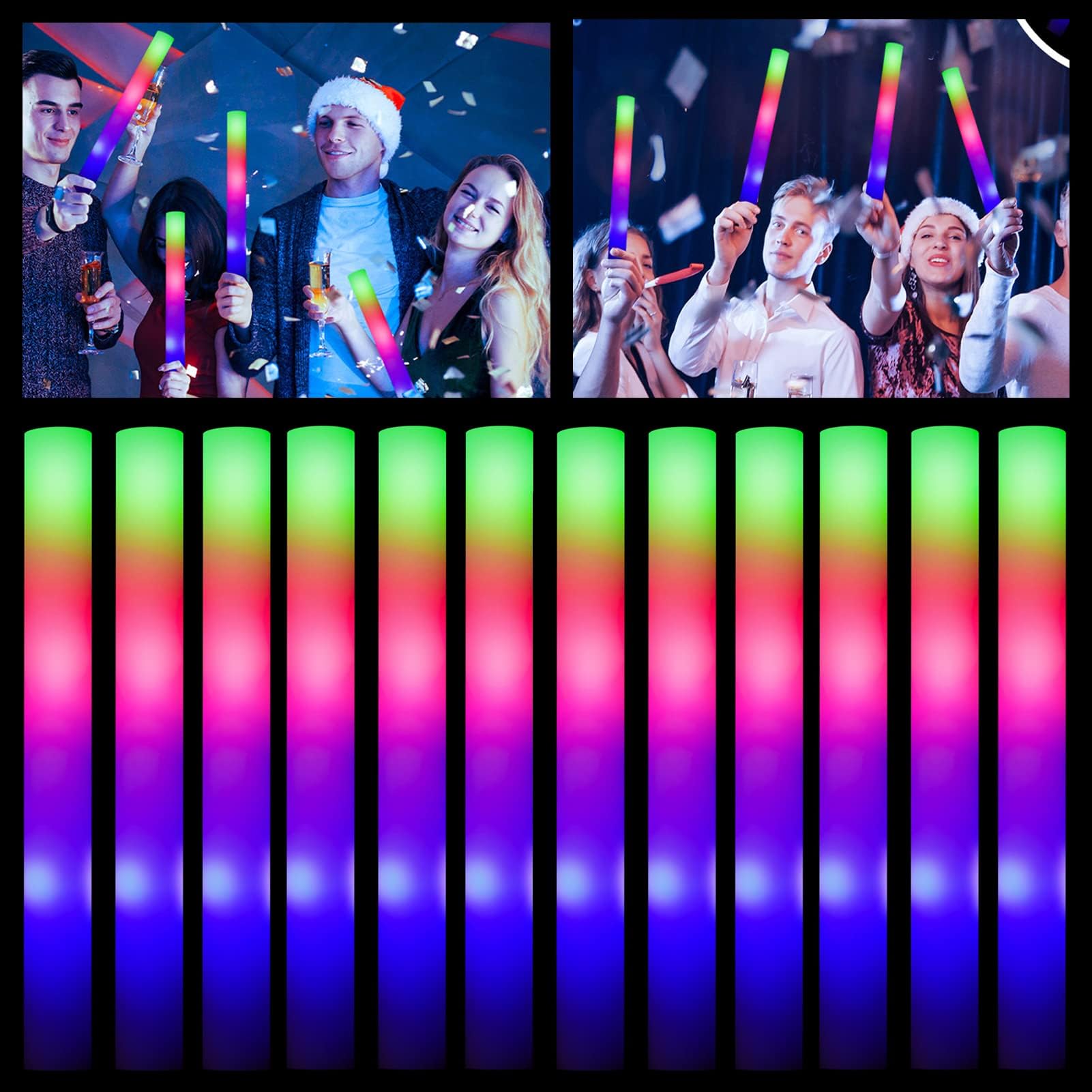 Glow Sticks Bulk - 100 Pcs LED Foam Sticks Glow in the Dark Party Supplies with 3 Modes Flashing Effect, Glow Batons Party Favors for Party Wedding Birthday Concert Halloween Christmas