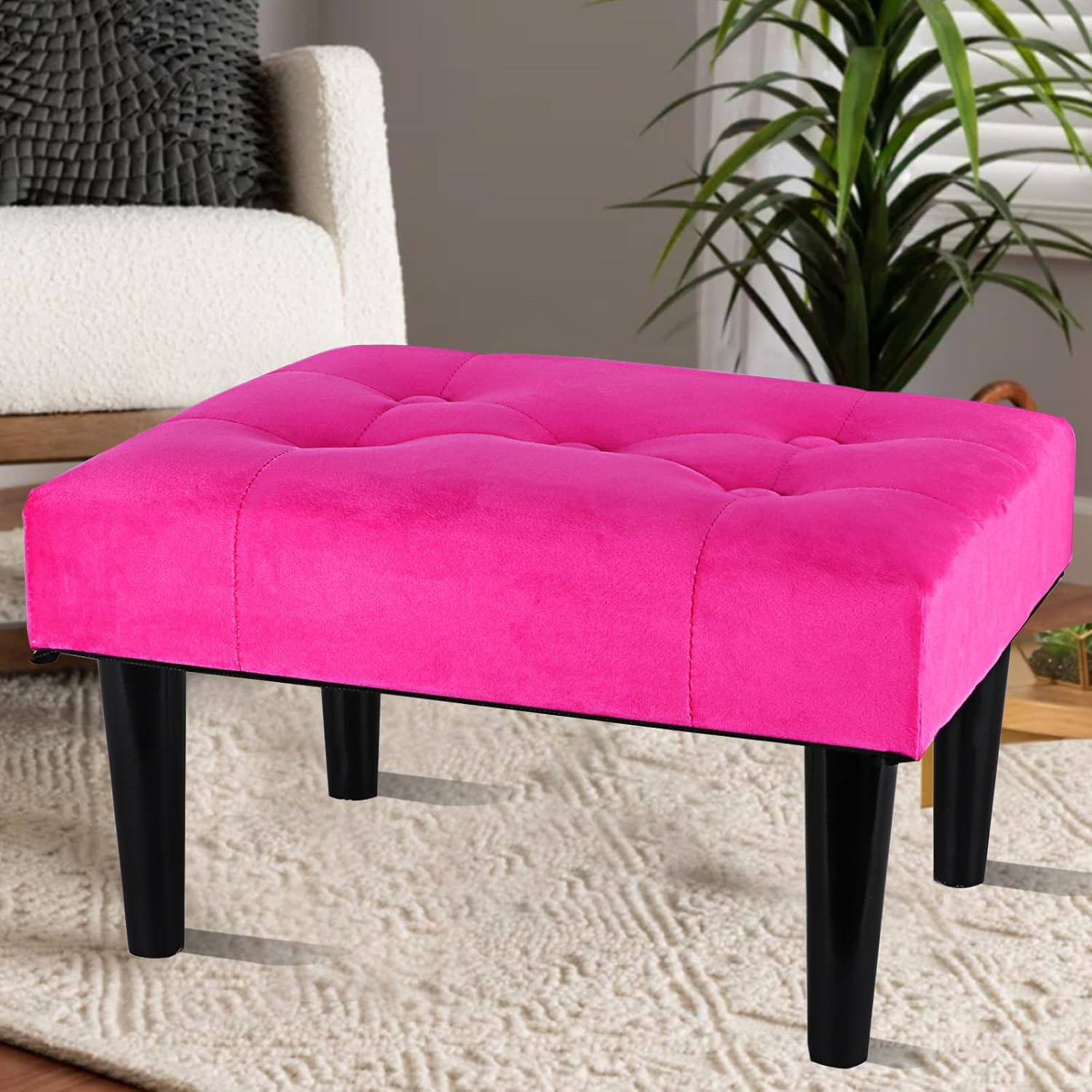 LINMAGCO Small Foot Stool Ottoman,Velvet Foot Rest for