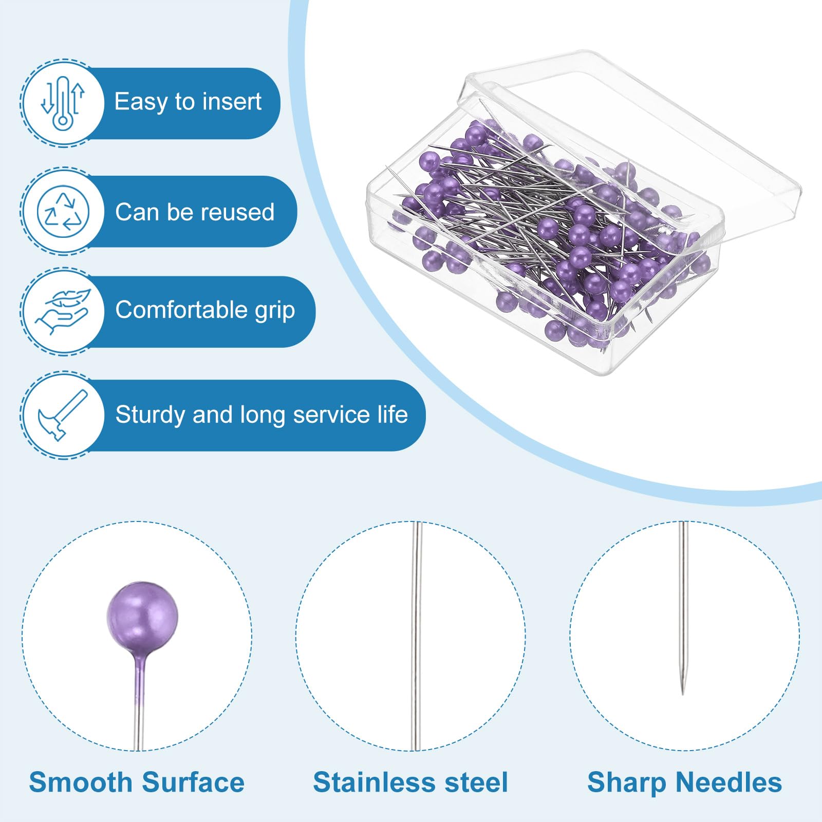 PATIKIL Sewing Pins, 500 Pcs 1.5 Inch Straight Pin with Plastic Pearlized Ball Head for Fabric Decorative, Jewelry DIY - Image 3