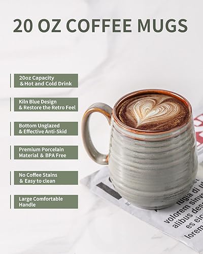 Miniatura 7 de HASENSE - Taza de café de cerámica grande de 20 onzas con gran asa, taza de té de cerámica para oficina y hogar, taza grande de regalo para papá y